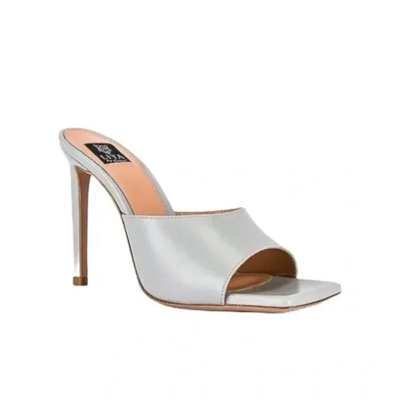 LITA by Ciara Silver Leather Stiletto Slides